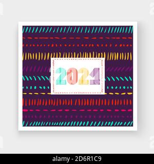 Abstract modern cover design colorful neon zigzag background with  2021 happy new year, 2021 numbers in thin lines striped style, vector illustration Stock Vector