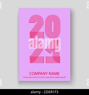 Abstract modern cover design colorful neon zigzag background with  2021 happy new year, 2021 numbers in thin lines striped style, vector illustration Stock Vector