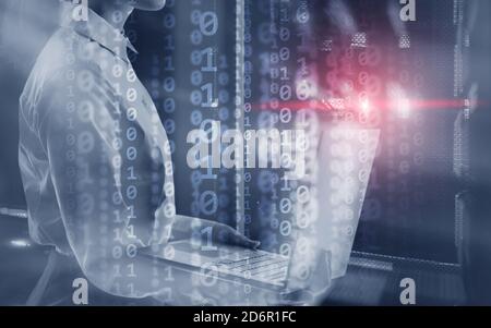 Futuristic Background Matrix Mixed Media Binary Code concept. Stock Photo