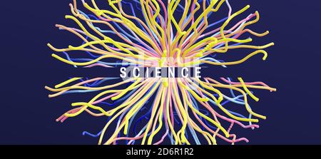 Point explode. Array with dynamic emitted particles. Abstract background. 3d vector illustration for science or education. Stock Vector