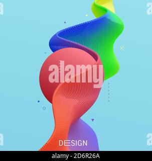 Abstract background with sphere and wave around it. Creative design for banner, flyer, poster, cover or brochure. 3D vector illustration. Stock Vector