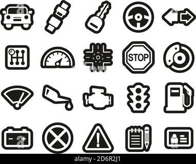 Driving School Icons White On Black Sticker Set Big Stock Vector