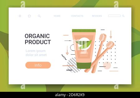 bamboo toothbrushes with toothpaste dental hygiene organic product concept horizontal copy space vector illustration Stock Vector