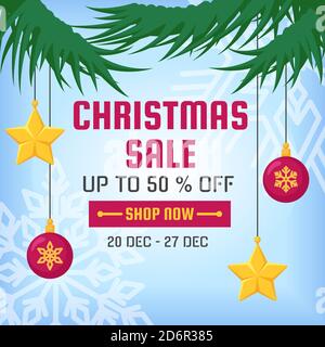 Christmas sale. Square banner in cartoon style Stock Vector