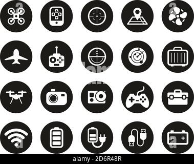 Drone Or Quadcopter Icons White On Black Flat Design Circle Set Big Stock Vector