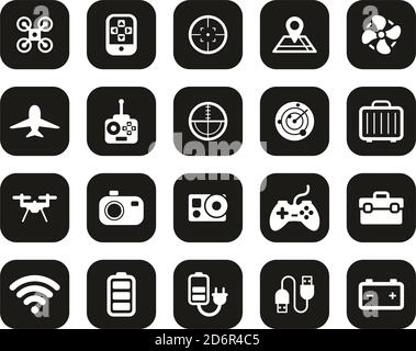 Drone Or Quadcopter Icons White On Black Flat Design Set Big Stock Vector