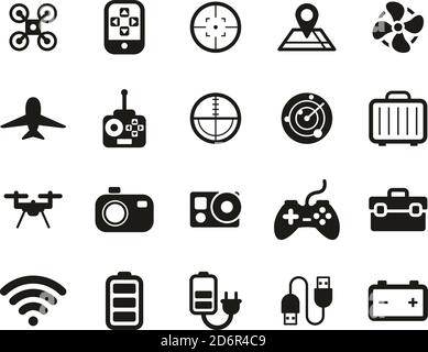 Drone Or Quadcopter Icons Black & White Set Big Stock Vector