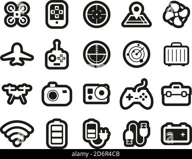 Drone Or Quadcopter Icons White On White Sticker Set Big Stock Vector