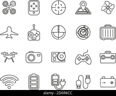 Drone Or Quadcopter Icons Black & White Thin Line Set Big Stock Vector