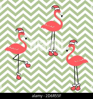 Christmas seamless pattern with flamingo for greeting cards, wrapping papers. Hand drawn Vector illustration Stock Vector