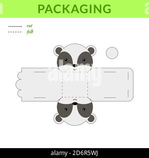 DIY party favor badger box for birthdays, baby showers for sweets, candies, small presents, bakery. Retail box blueprint template. Print, cutout, fold Stock Vector
