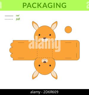 DIY party favor kangaroo box for birthdays, baby showers for sweets, candies, small presents, bakery. Retail box blueprint template. Print, cutout, fo Stock Vector