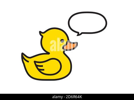 Yellow duck with a speech bubble isolated on white Stock Vector