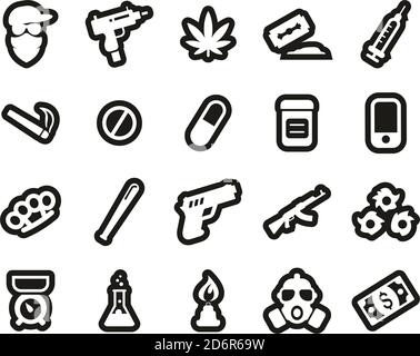 Drug Dealer Or Drug Cartel Icons Black & White Set Big Stock Vector ...