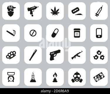 Drug Dealer Or Drug Cartel Icons Black & White Flat Design Set Big Stock Vector