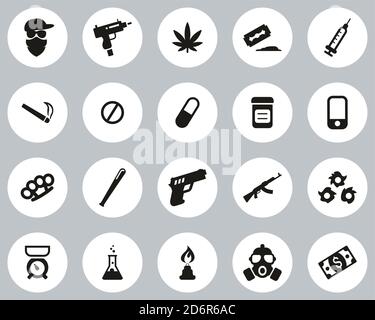 Drug Dealer Or Drug Cartel Icons Black & White Flat Design Circle Set Big Stock Vector