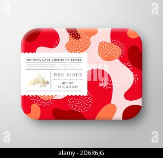 Fruits Bath Cosmetics Box. Vector Wrapped Paper Container with Care Label Cover. Packaging Design. Modern Typography and Hand Drawn Red Ribes Berries Stock Vector