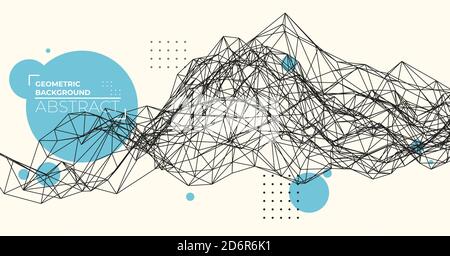 Abstract 3D Art in Minimal Style. Array with Dynamic Emitted Particles. Modern Science Background. Vector illustration. Stock Vector