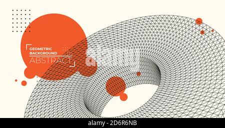 Abstract 3D Art in Minimal Geometric Style. Array with Dynamic Emitted Particles. Modern Science Background. Vector illustration. Stock Vector