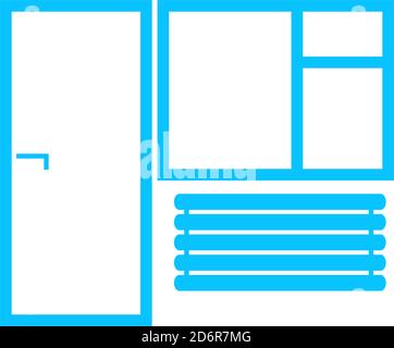 Window and door icon flat. Blue pictogram on white background. Vector illustration symbol Stock Vector