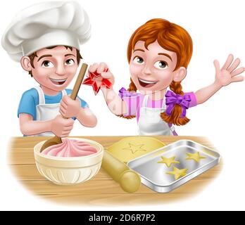 Kid Chef Cartoon Characters Baking Stock Vector