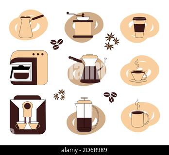 Set Coffee icons vector illustration for decoration. Stock Vector