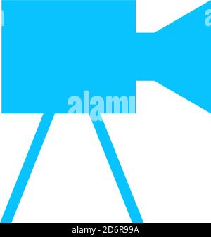 Movie camera icon flat. Blue pictogram on white background. Vector illustration symbol Stock Vector