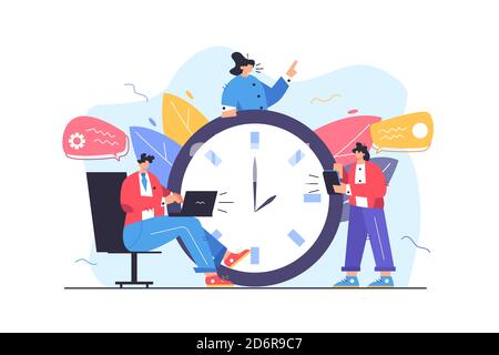 A group of workers are working on projects on time Stock Vector