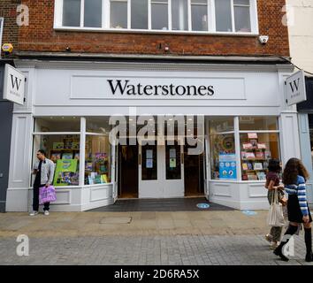 Windsor, United Kingdom - August 31 2020:  The frontage of Waterstones bookshop on Peascod Street Stock Photo