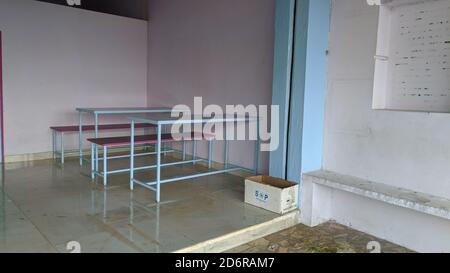 17 October 2020 : Reengus, Jaipur, India / Dining-room interior. Real photo of four chairs and tables Stock Photo