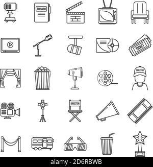 Studio stage director icons set. Outline set of studio stage director vector icons for web design isolated on white background Stock Vector