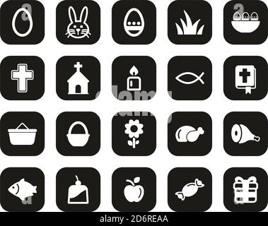 Easter Holiday Tradition & Culture Icons White On Black Flat Design Set Big Stock Vector