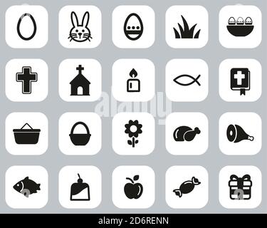 Easter Holiday Tradition & Culture Icons Black & White Flat Design Set Big Stock Vector