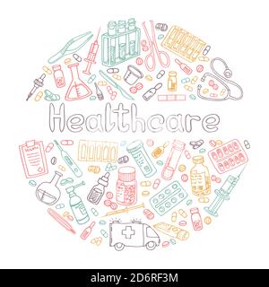 Hand Drawn Haelthceare doodle. Vector isolated Stock Vector