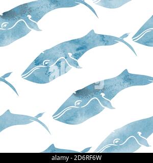 Watercolor whales seamless pattern Stock Vector