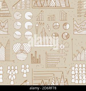 Doodle Diagrams, Graphs and Charts seamless vector pattern Stock Vector