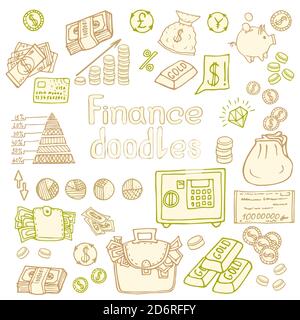 Doodle Business and Finanse isolated. Vector illustration Stock Vector