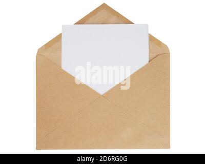Small craft paper envelope on a white background. Stock Photo