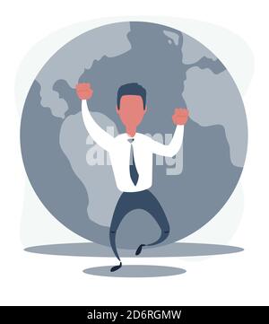 Businessman running away from planet earth that is rolling down to him. Climate change concept Stock Vector