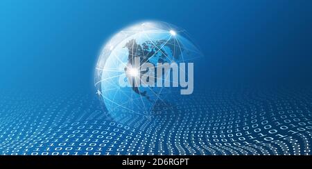 Cloud Computing and Global Networks Concept Design for Business, IT or Technology with Earth Globe, Wire Mesh And Digital Matrix, Bits Pattern, Ones a Stock Vector
