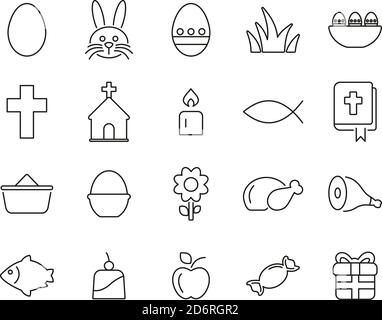 Easter Holiday Tradition & Culture Icons Black & White Thin Line Set Big Stock Vector