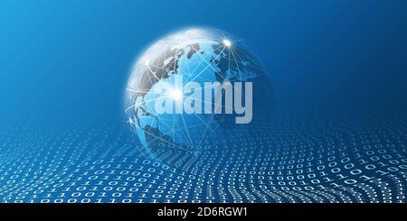 Cloud Computing and Global Networks Concept Design for Business, IT or Technology with Earth Globe, Wire Mesh And Digital Matrix, Bits Pattern, Ones a Stock Vector