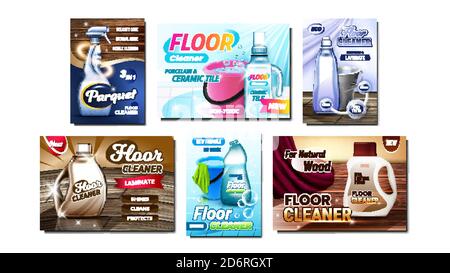 Floor Cleaner Creative Promo Posters Set Vector Stock Vector