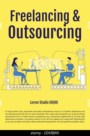 Freelancing and outsourcing poster flat silhouette vector template Stock Vector