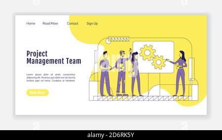 Project management team landing page flat silhouette vector template Stock Vector