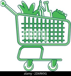 Shopping cart green linear object. Trolley with products Stock Vector