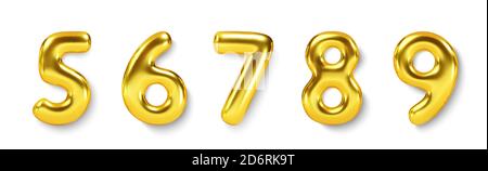 Gold Number Balloons set. Vector realistic golden3d character Stock Vector