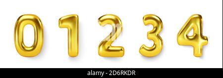 Gold Number Balloons set. Vector realistic golden3d character Stock Vector