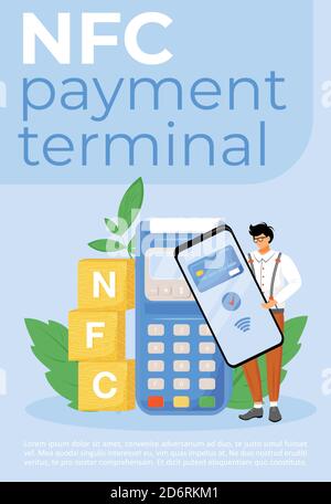 NFC payment terminal poster flat vector template Stock Vector