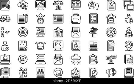 Online job search icons set, outline style Stock Vector